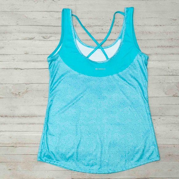 Columbia Omni-Shade Aqua Leopard Print Strappy Back Workout Top size S - Picture 3 of 8